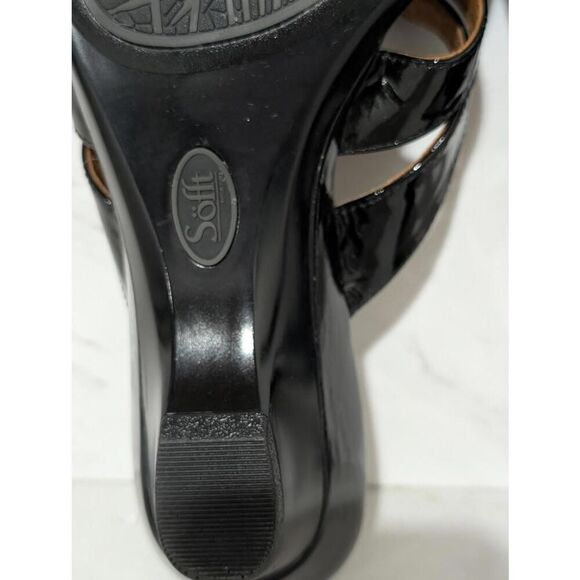 Sofft Women's Black Solid Open-Toe Wedge Heel Patent Leather Upper Sandal Size 8 - Picture 4 of 7